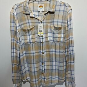 C&C California Women's Multicolor Soft Long Sleeve Button Up Shirt Medium NWT